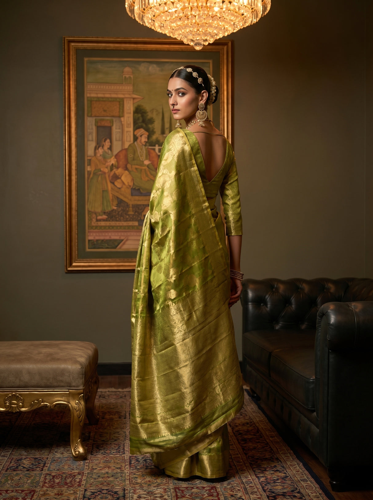 MIMOSA Olive Kanjivaram Art Silk Saree — pose 9 styling detail