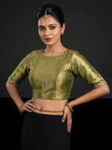 MIMOSA Olive Kanjivaram Art Silk Saree — blouse close-up