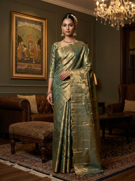MIMOSA Rama Kanjivaram Art Silk Saree — Mannequin Draped View