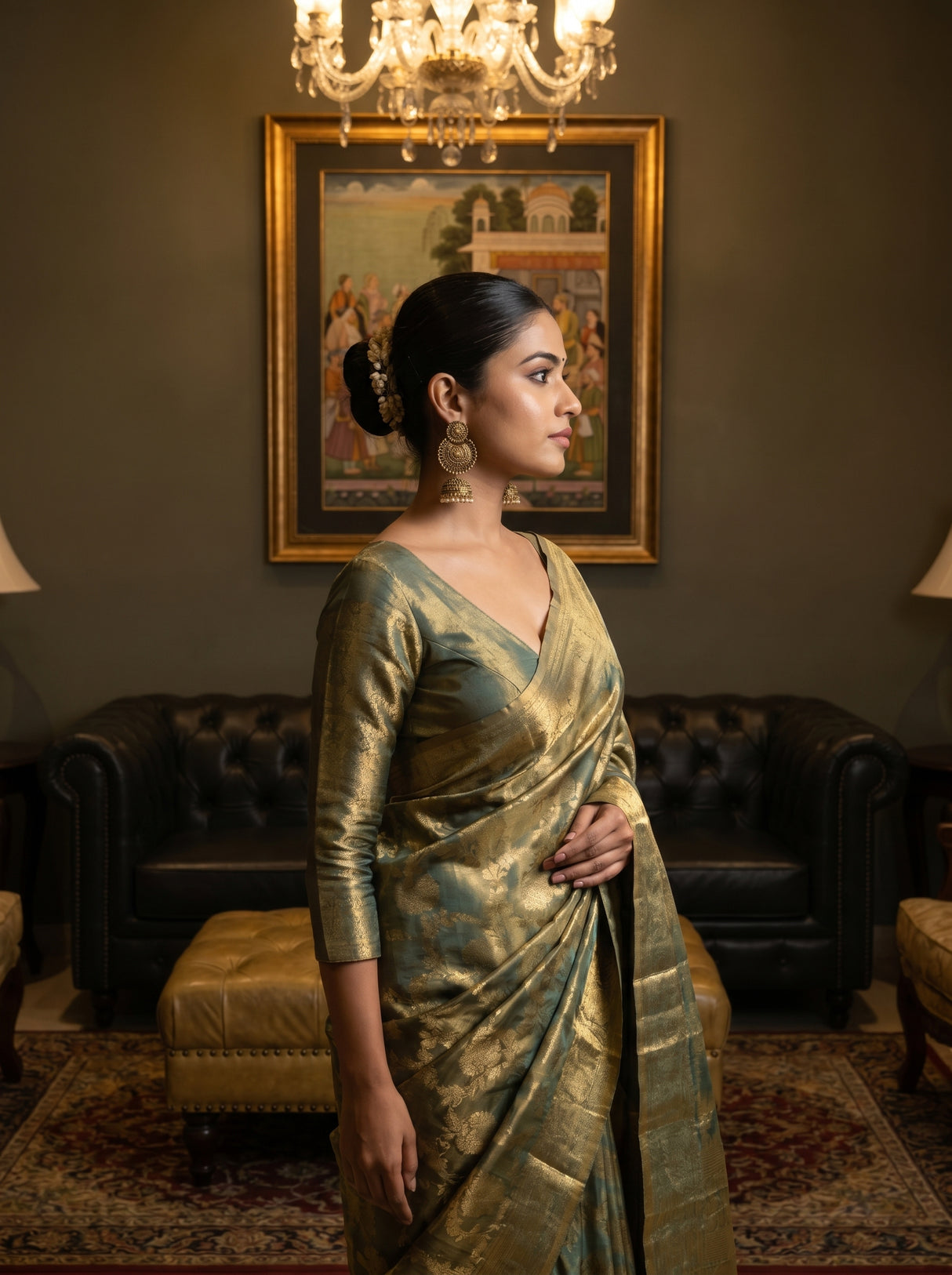 MIMOSA Rama Kanjivaram Art Silk Saree — Full View on Model