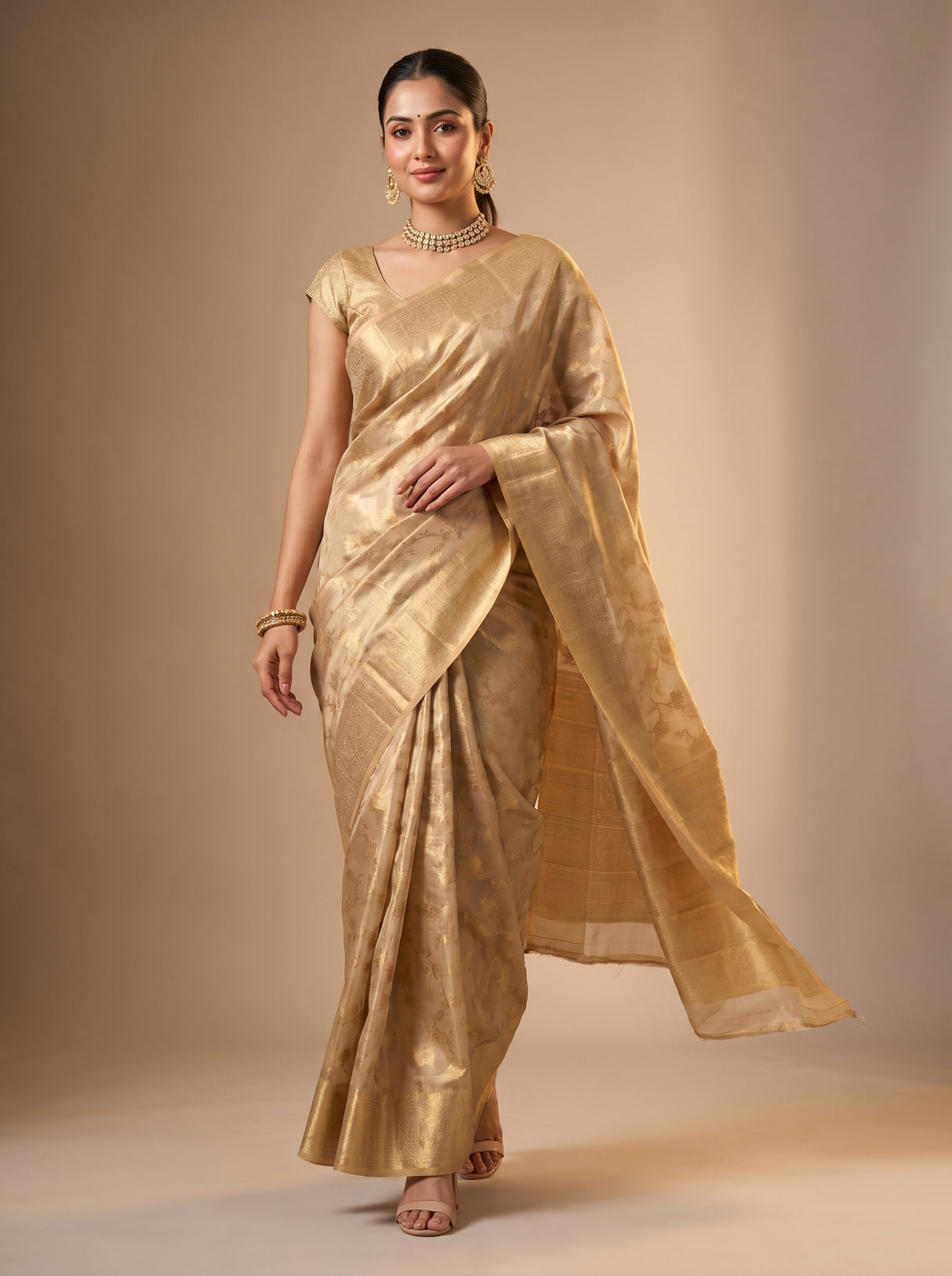 MIMOSA Chikoo Kanjivaram Art Silk Saree — pose 6 styling detail