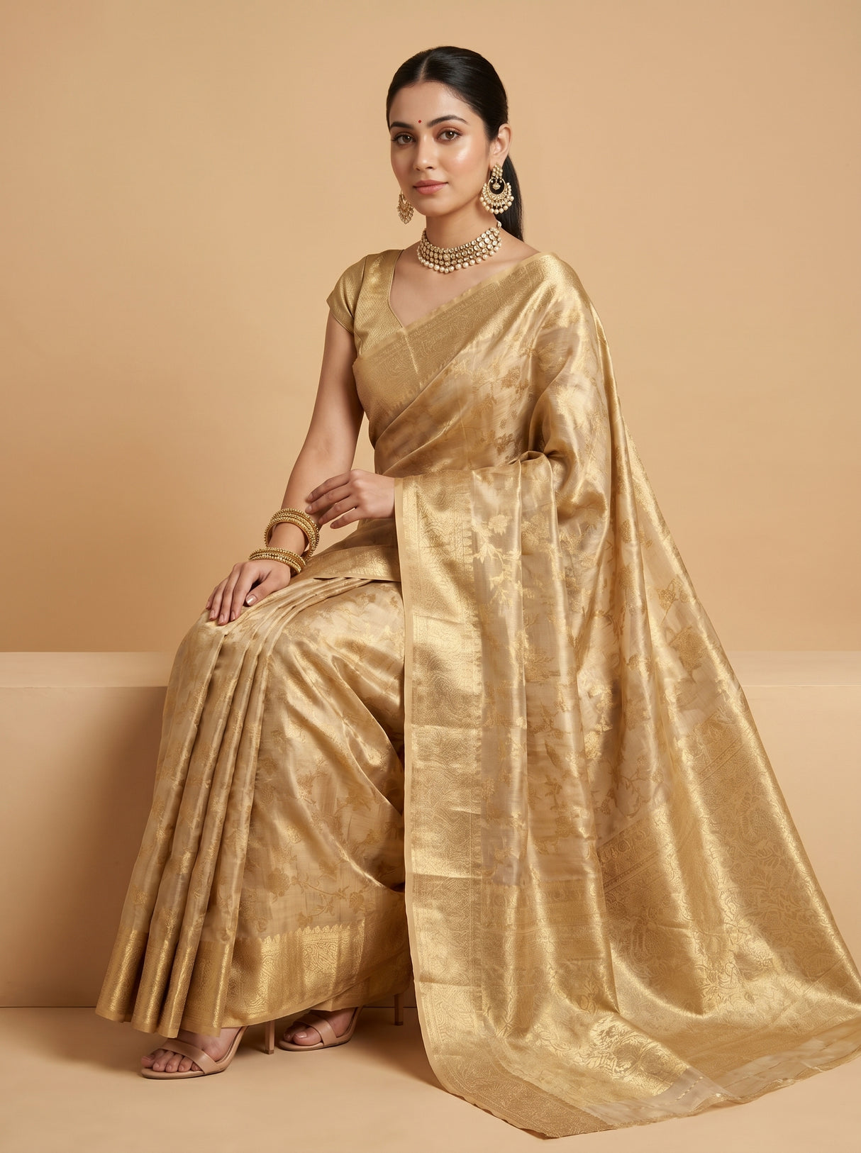 MIMOSA Chikoo Kanjivaram Art Silk Saree — pose 7 styling detail