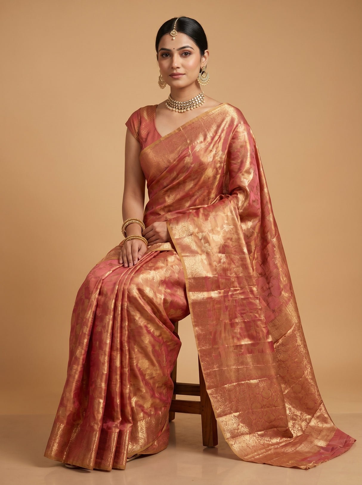 MIMOSA Gajari Kanjivaram Art Silk Saree — Full View on Model
