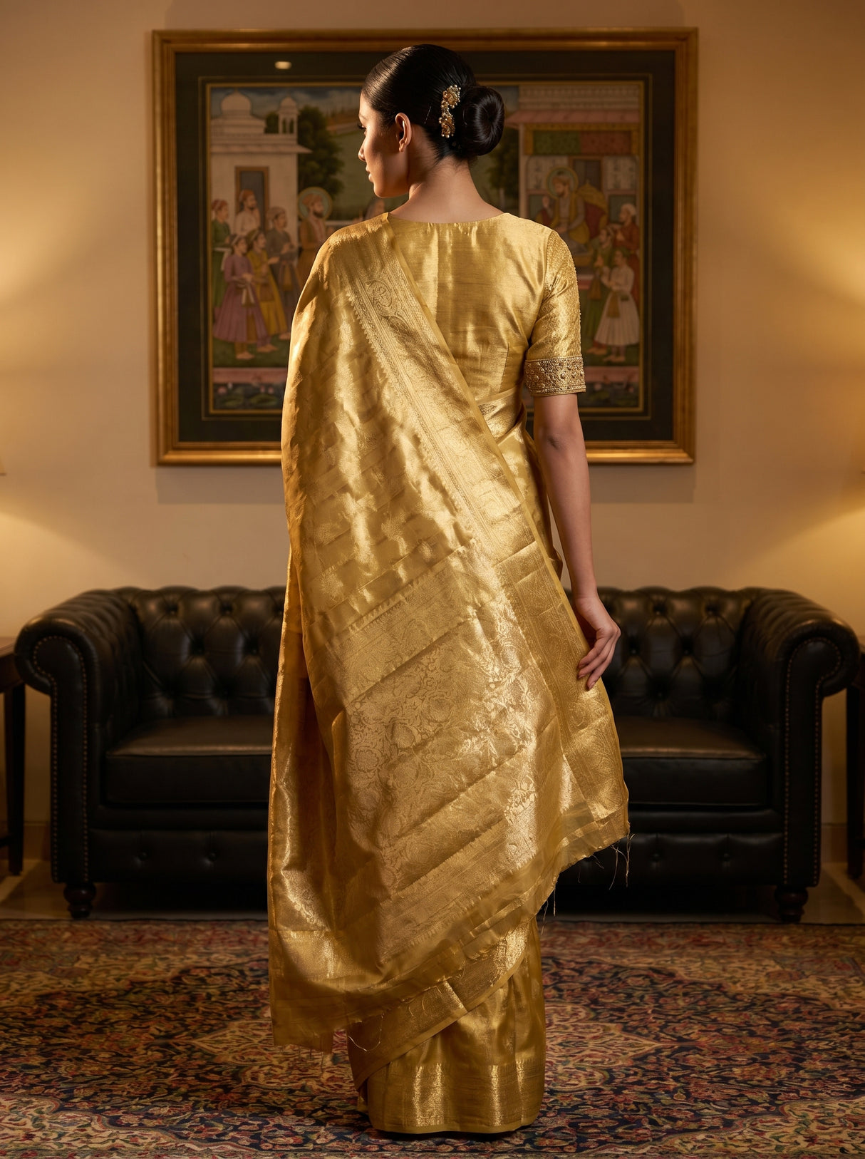 MIMOSA Mustard Kanjivaram Art Silk Saree — Blouse Fabric Detail