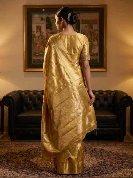 MIMOSA Mustard Kanjivaram Art Silk Saree — Blouse Fabric Detail