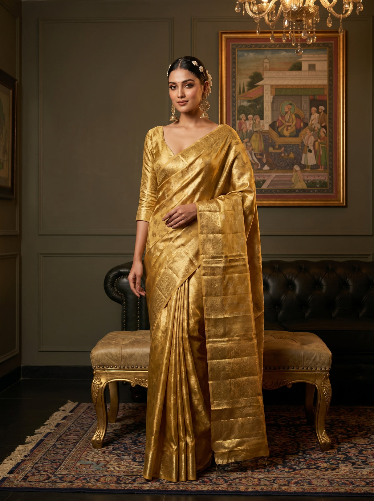 MIMOSA Mustard Kanjivaram Art Silk Saree — pose 4 styling detail