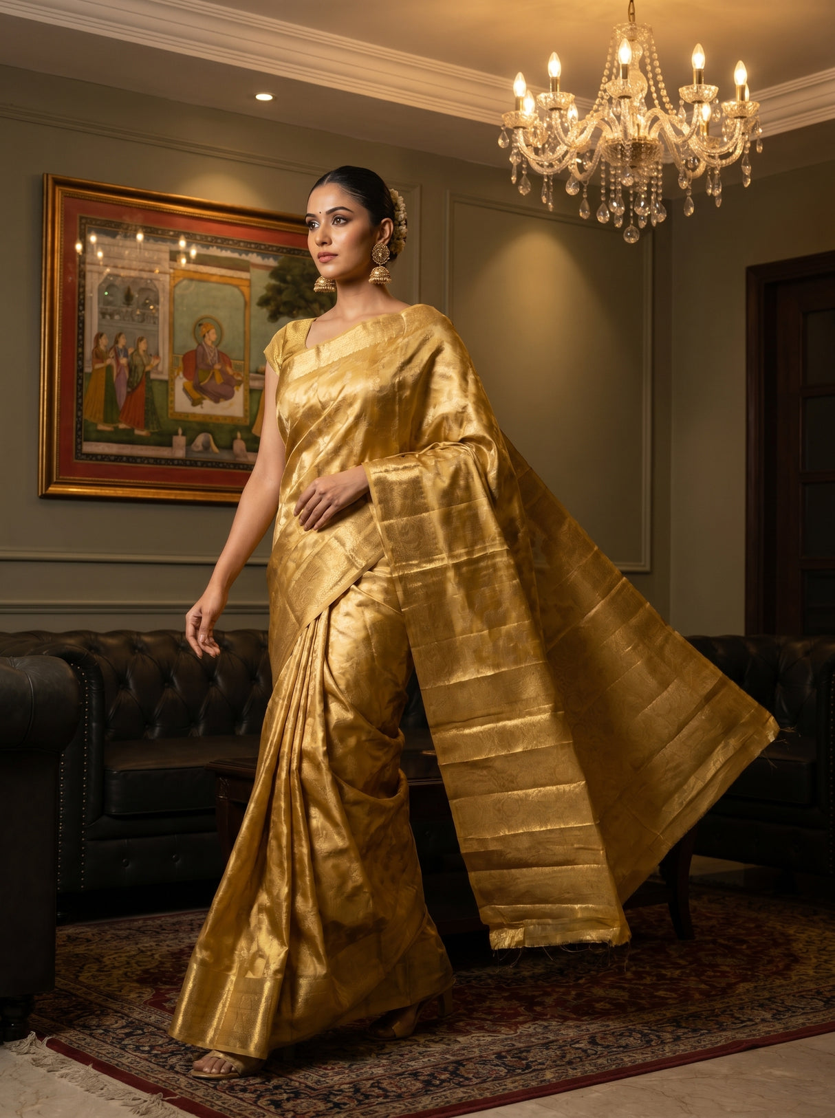 MIMOSA Mustard Kanjivaram Art Silk Saree — pose 7 styling detail