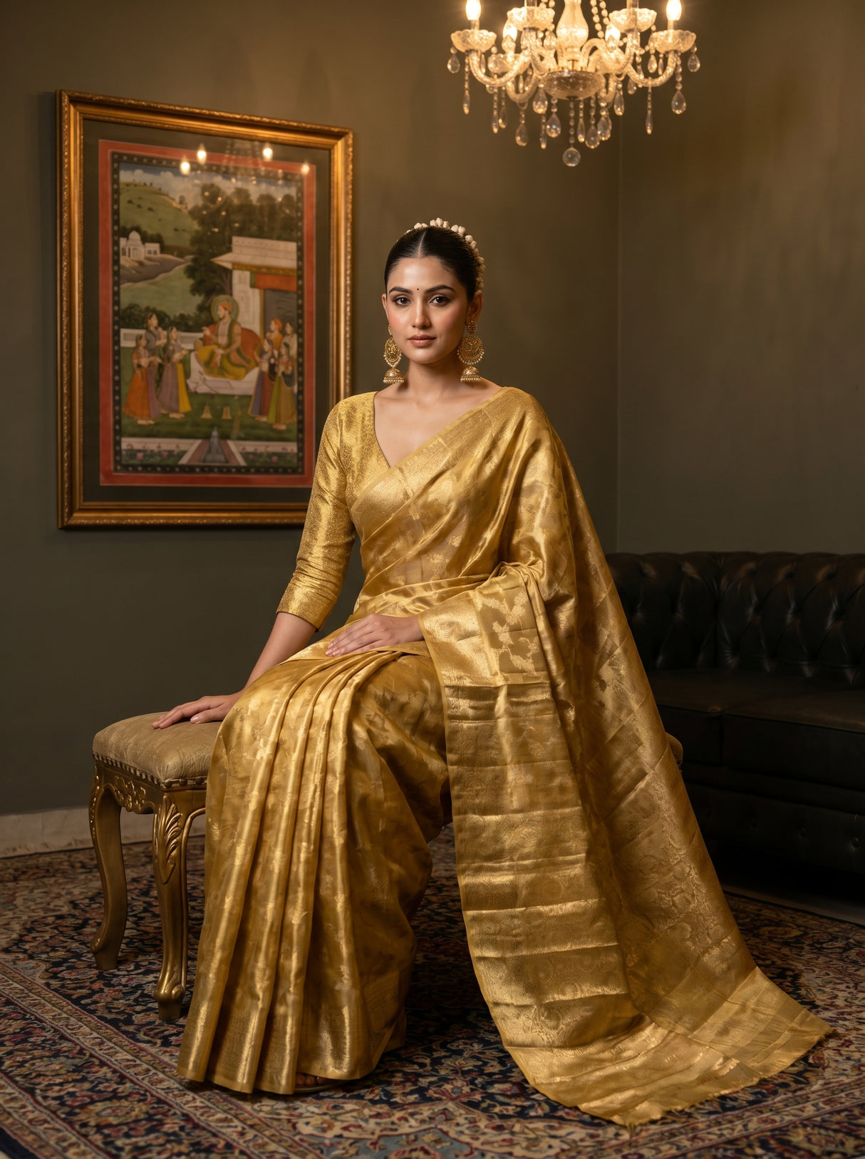 MIMOSA Mustard Kanjivaram Art Silk Saree — pose 8 styling detail