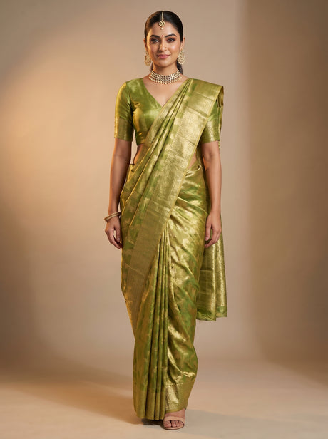 MIMOSA Olive Kanjivaram Art Silk Saree — Mannequin Draped