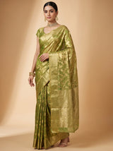 MIMOSA Olive Kanjivaram Art Silk Saree — Blouse Fabric Detail