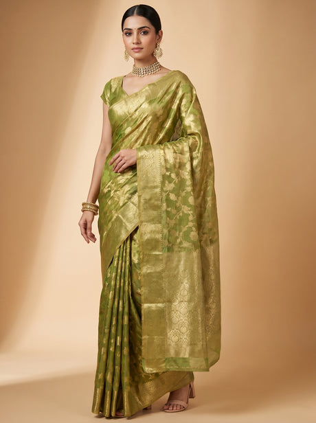 MIMOSA Olive Kanjivaram Art Silk Saree — Blouse Fabric Detail