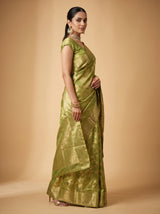 MIMOSA Olive Kanjivaram Art Silk Saree — Full View on Model
