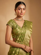 MIMOSA Olive Kanjivaram Art Silk Saree — pose 5 styling detail