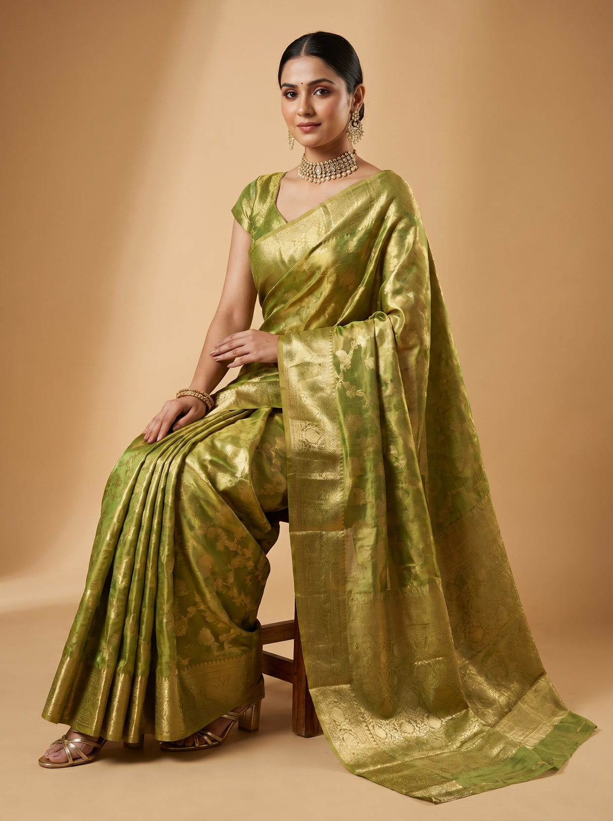 MIMOSA Olive Kanjivaram Art Silk Saree — pose 7 styling detail