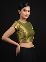 MIMOSA Olive Kanjivaram Art Silk Saree — blouse close-up