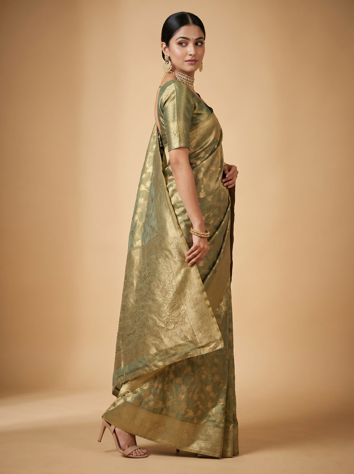 MIMOSA Rama Kanjivaram Art Silk Saree — pose 4 styling detail