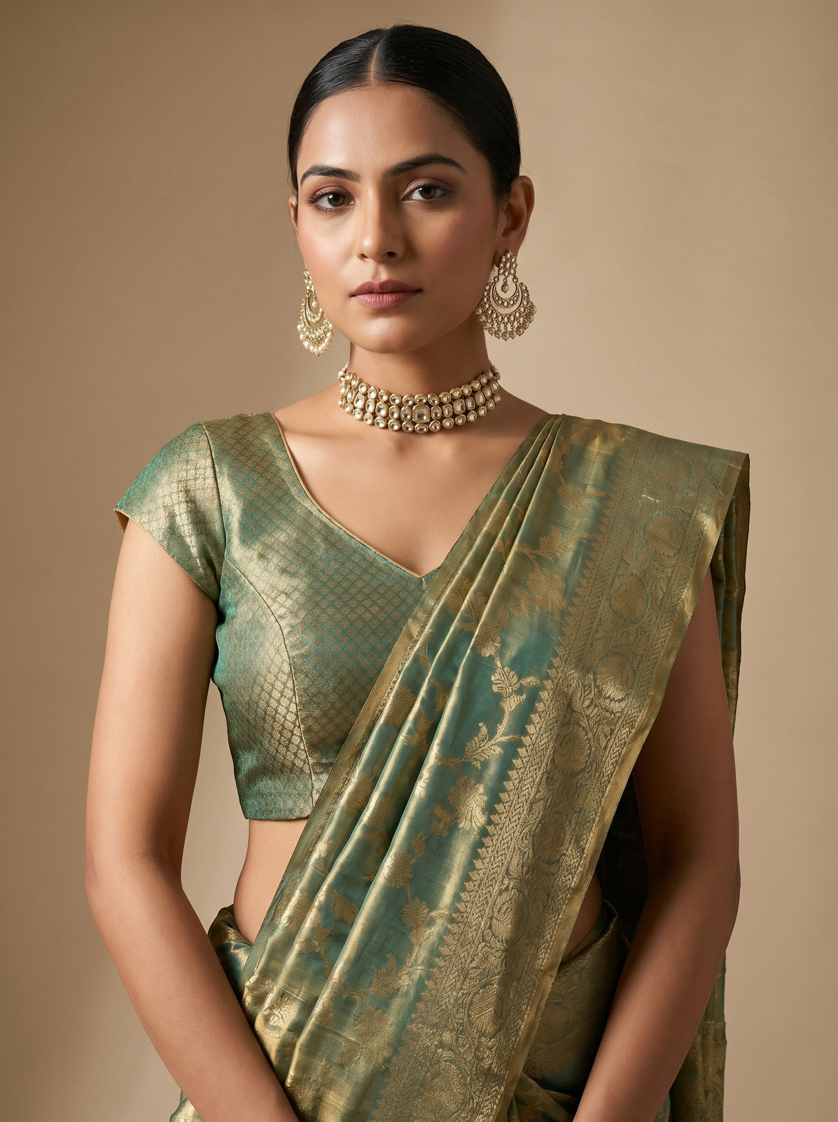 MIMOSA Rama Kanjivaram Art Silk Saree — pose 5 styling detail