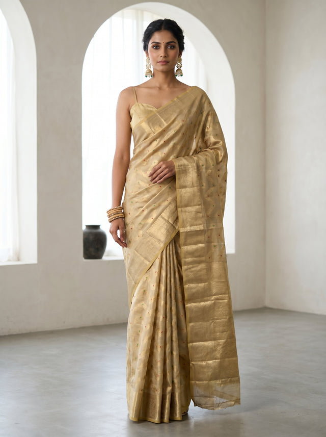 MIMOSA Chikoo Kanjivaram Art Silk Saree — mannequin view