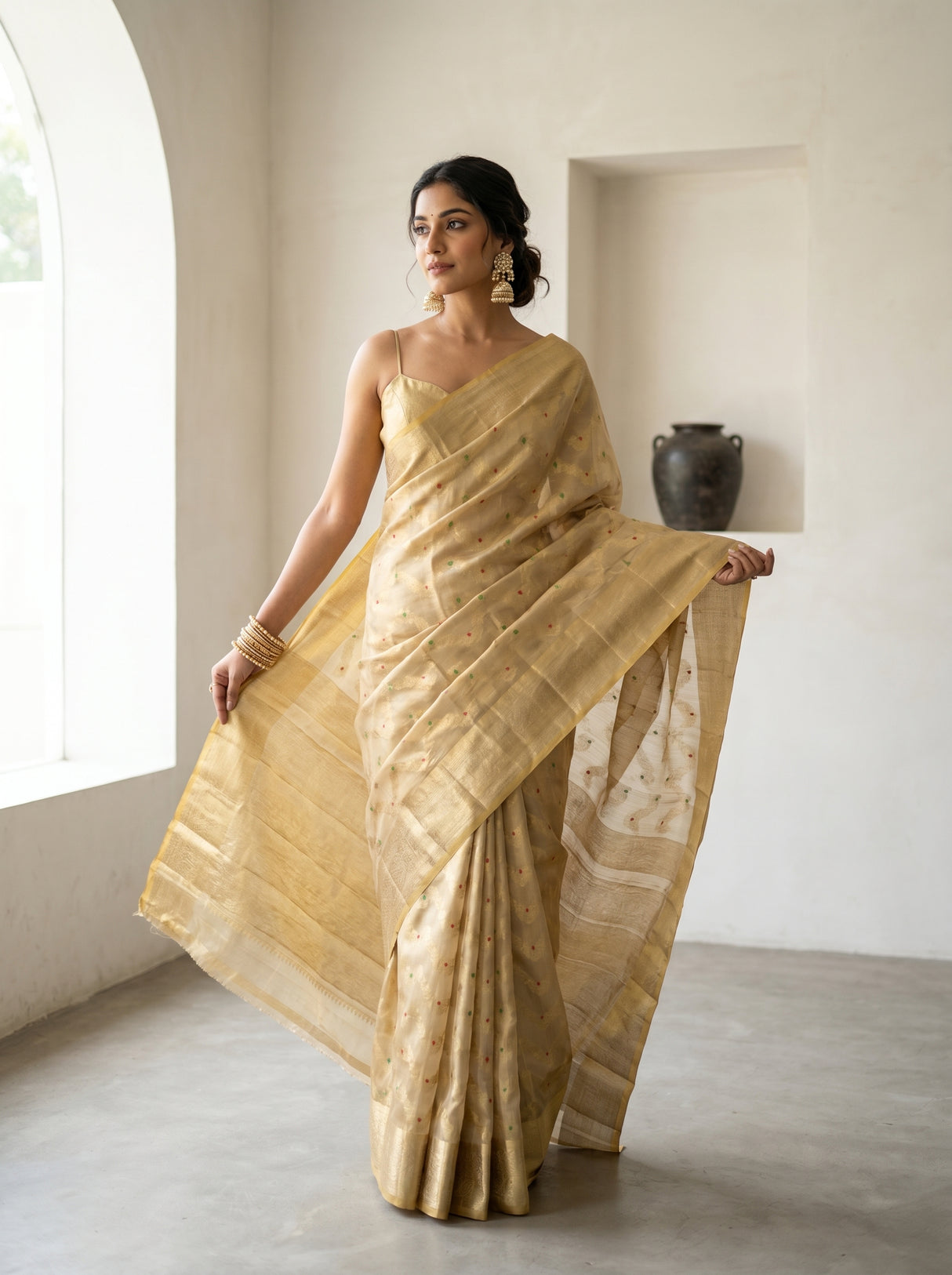 MIMOSA Chikoo Kanjivaram Art Silk Saree — pose 6 styling detail