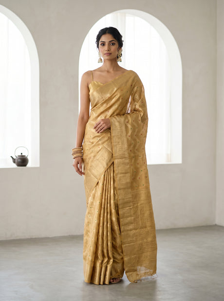MIMOSA Mustard Kanjivaram Art Silk Saree — mannequin view