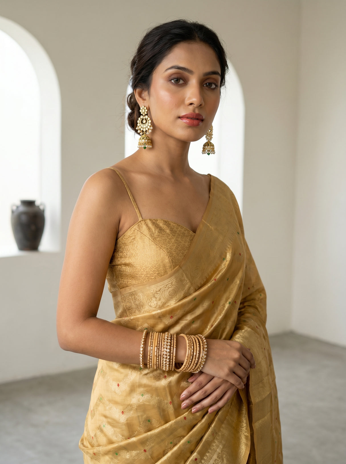 MIMOSA Mustard Kanjivaram Art Silk Saree — pose 10 styling detail