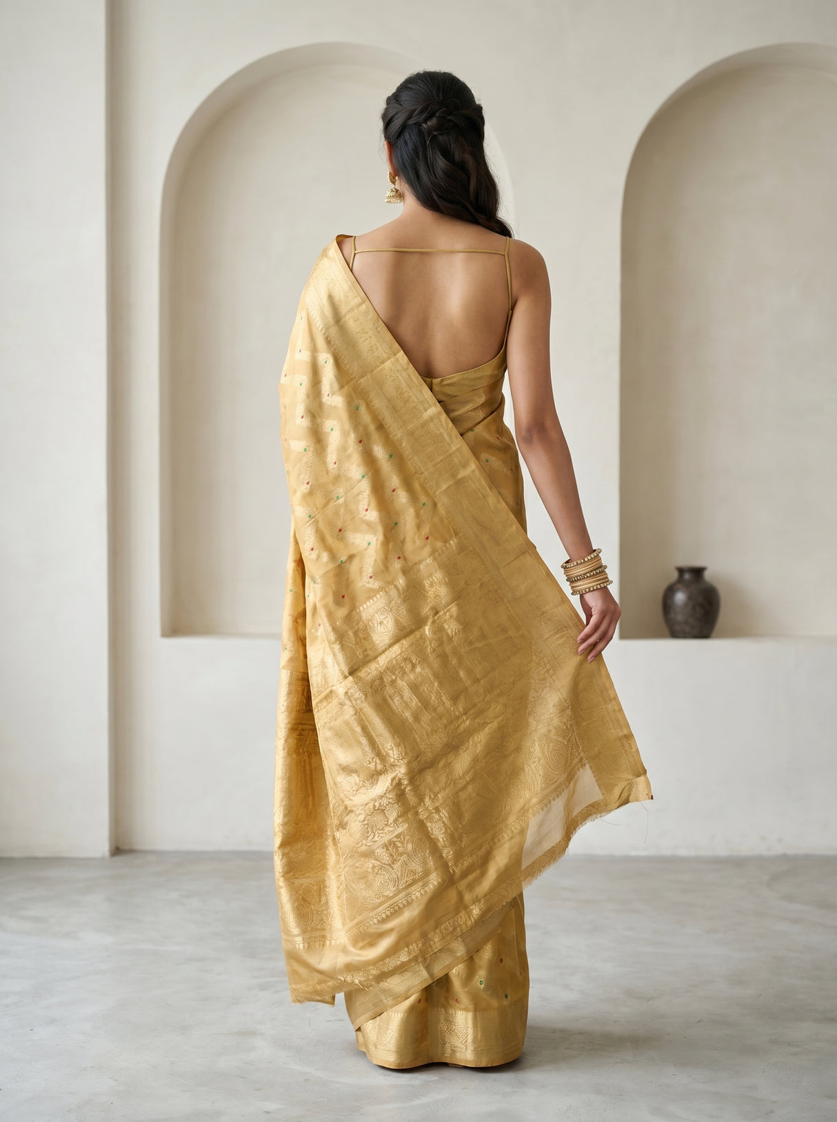 MIMOSA Mustard Kanjivaram Art Silk Saree — blouse fabric detail