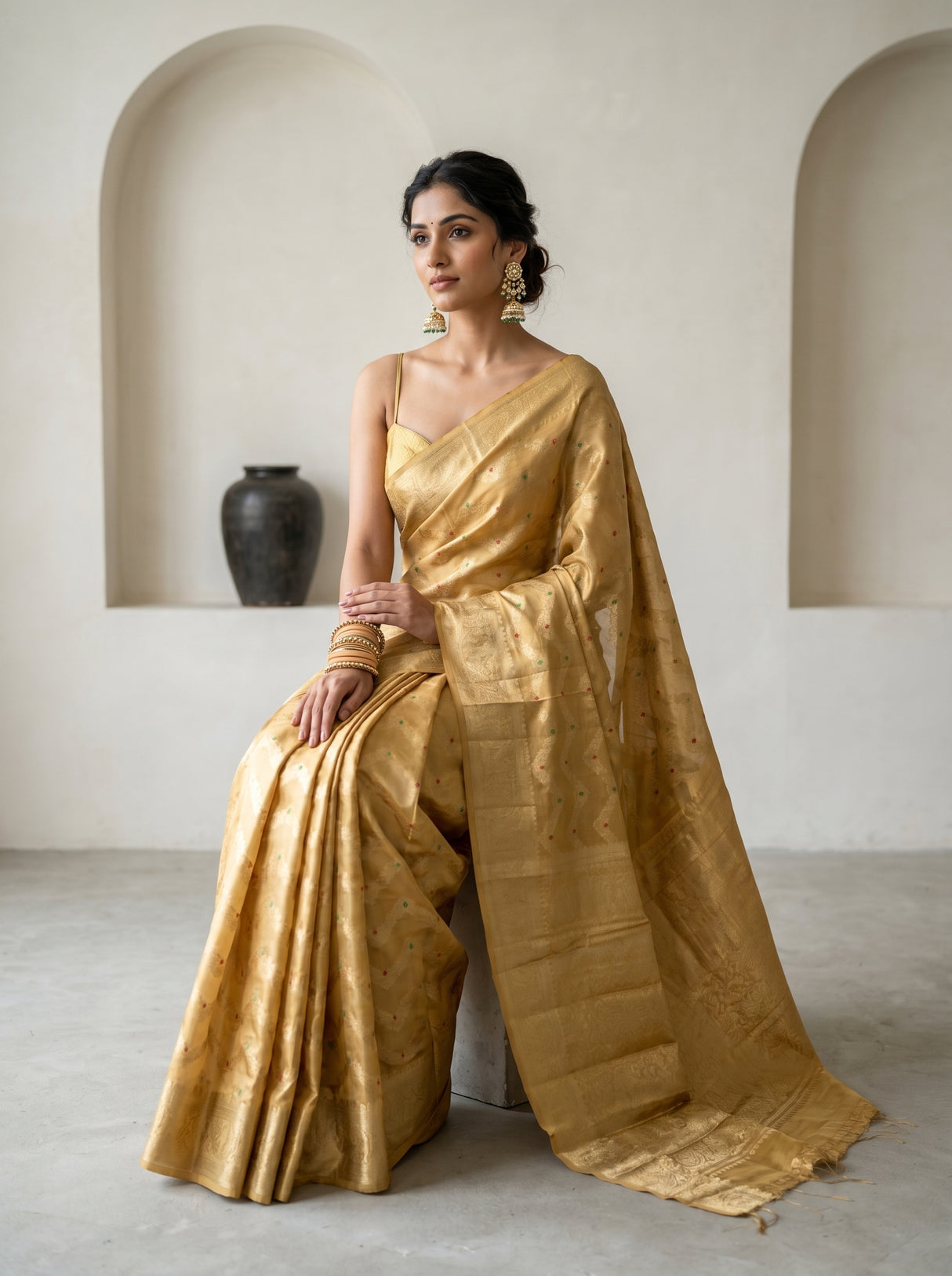 MIMOSA Mustard Kanjivaram Art Silk Saree — pose 8 styling detail