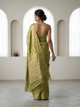 MIMOSA Olive Kanjivaram Art Silk Saree — blouse fabric detail