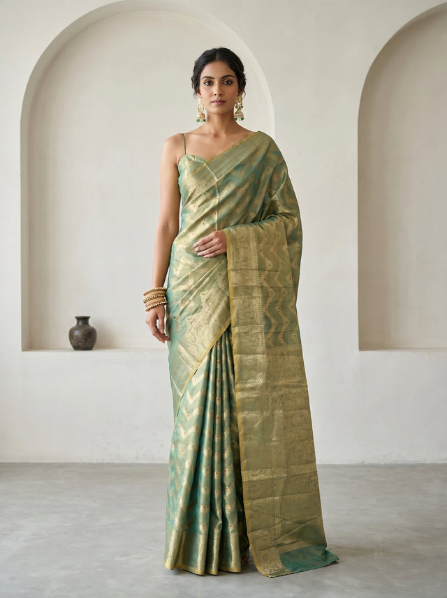 MIMOSA Rama Kanjivaram Art Silk Saree — mannequin view
