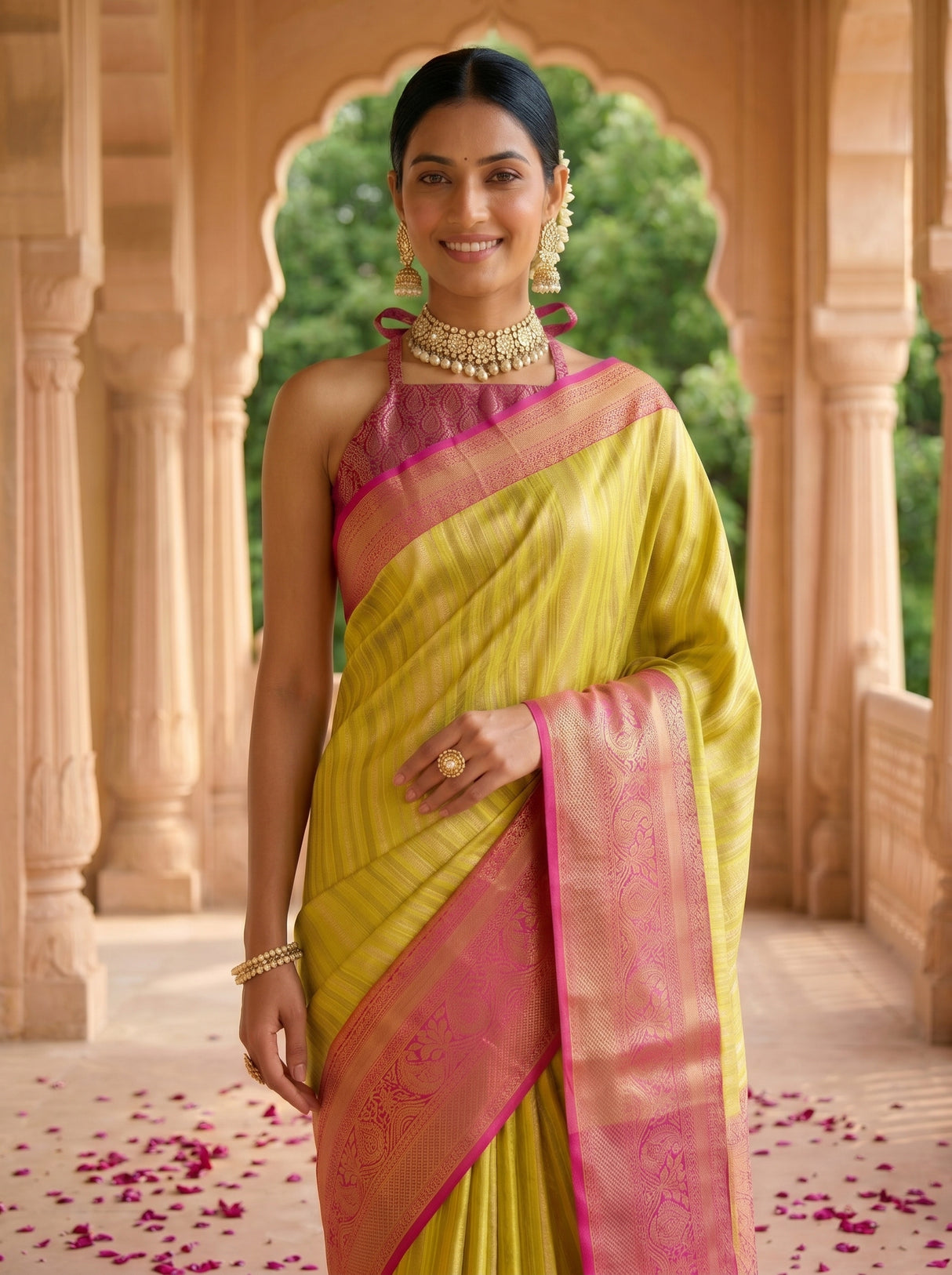 MIMOSA Gold Banarasi Art Silk Saree — pose 10 styling detail