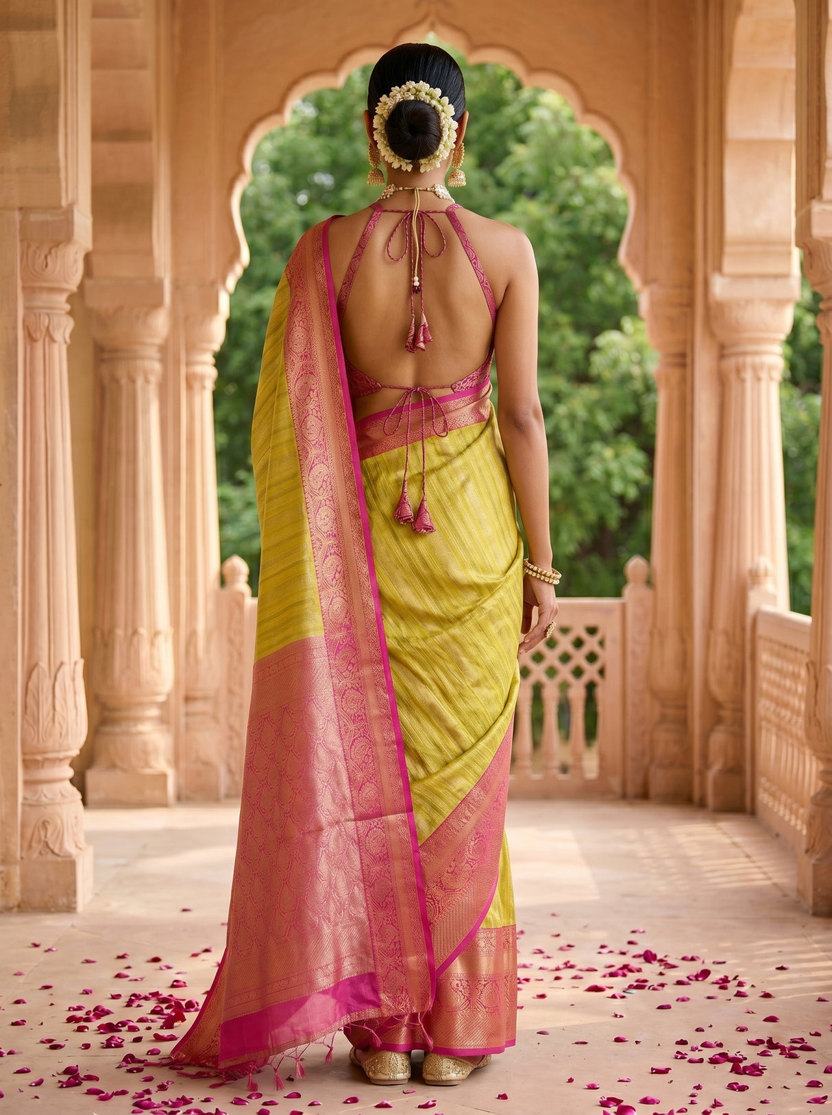 MIMOSA Gold Banarasi Art Silk Saree — pose 2 styling detail