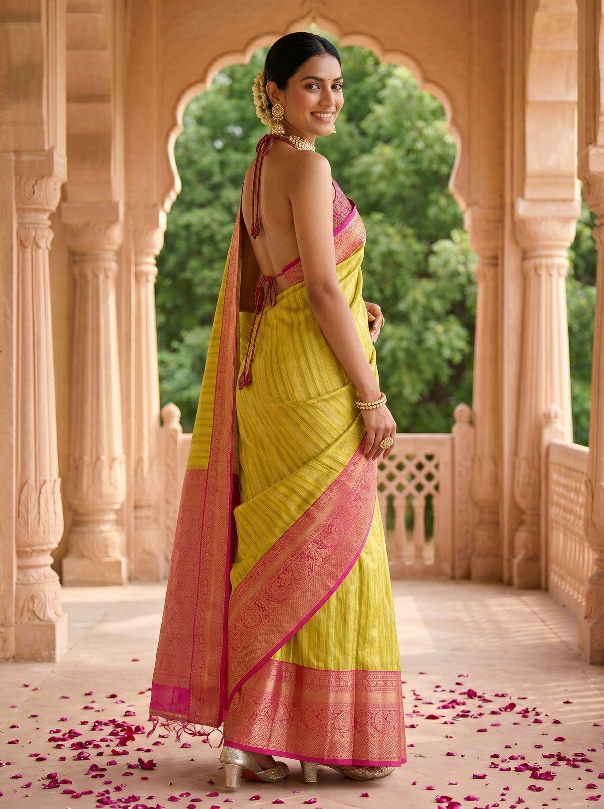 MIMOSA Gold Banarasi Art Silk Saree — pose 5 styling detail
