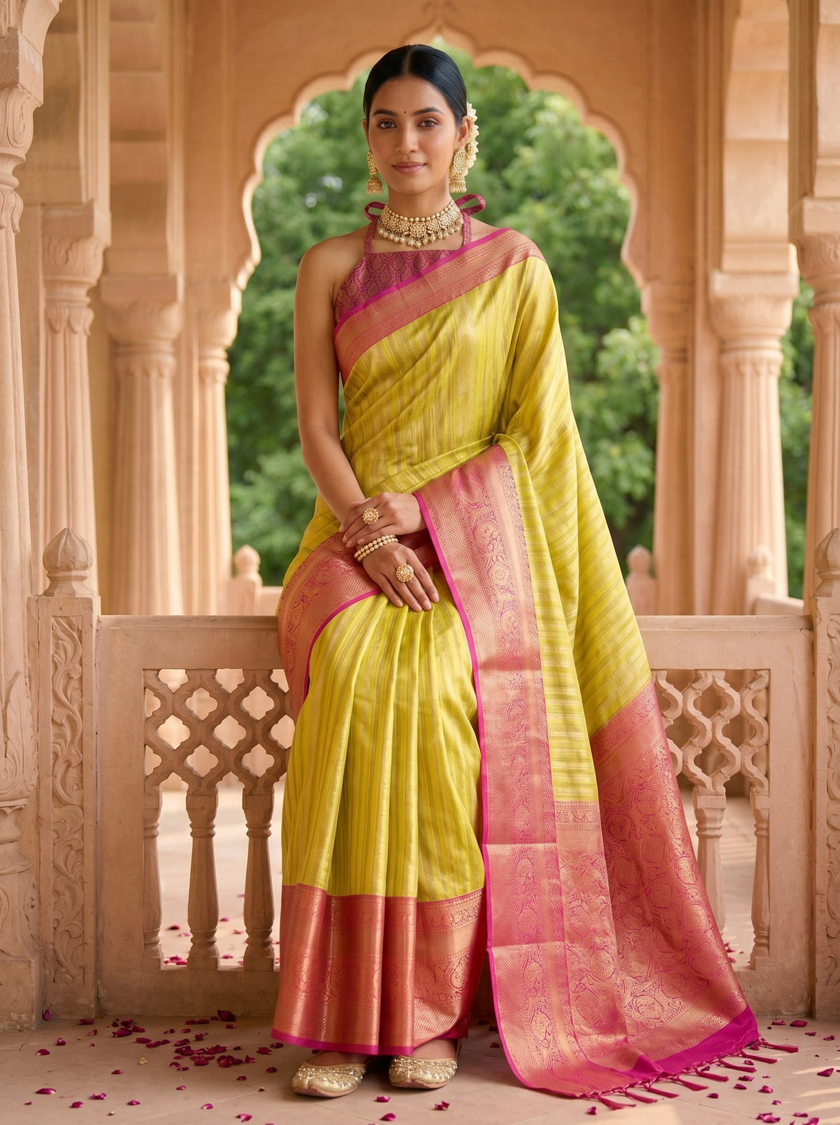 MIMOSA Gold Banarasi Art Silk Saree — pose 8 styling detail