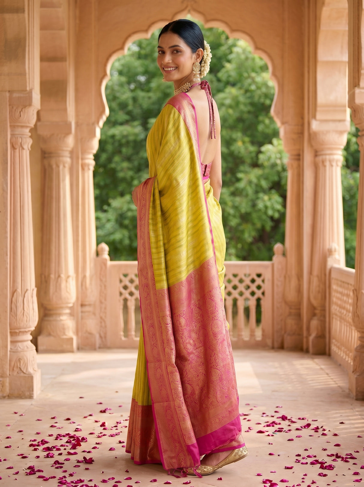 MIMOSA Gold Banarasi Art Silk Saree — pose 9 styling detail