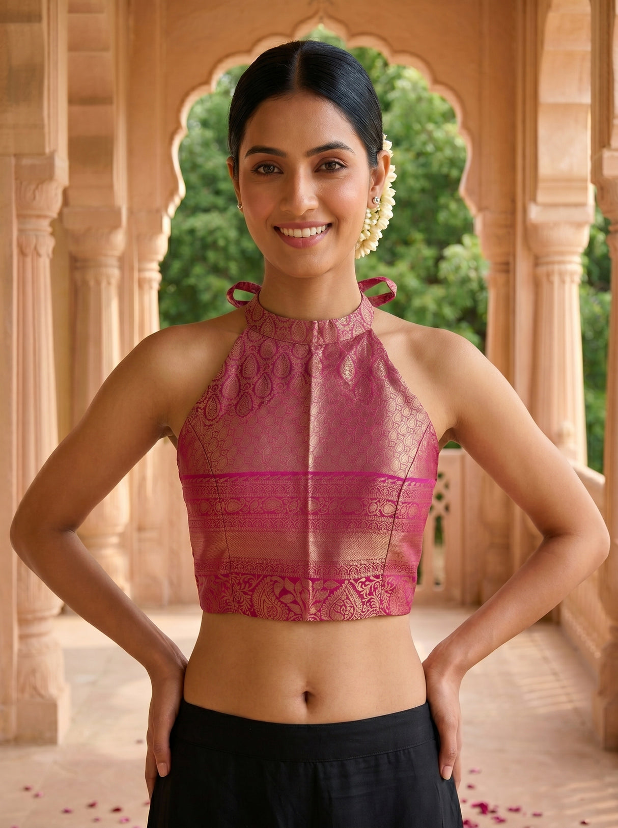 MIMOSA Gold Banarasi Art Silk Saree — blouse close-up