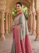 MIMOSA Grey Banarasi Art Silk Saree — pose 10 styling detail