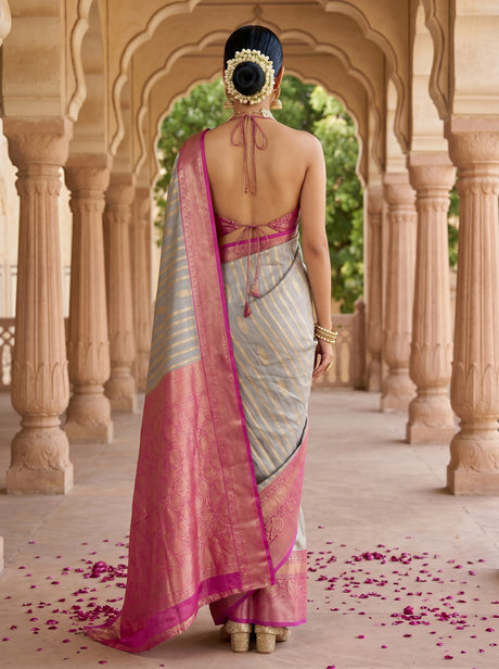 MIMOSA Grey Banarasi Art Silk Saree — pose 2 styling detail