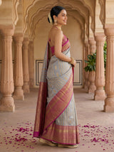 MIMOSA Grey Banarasi Art Silk Saree — pose 3 styling detail