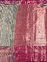 MIMOSA Grey Banarasi Art Silk Saree — pallu and zari work detail