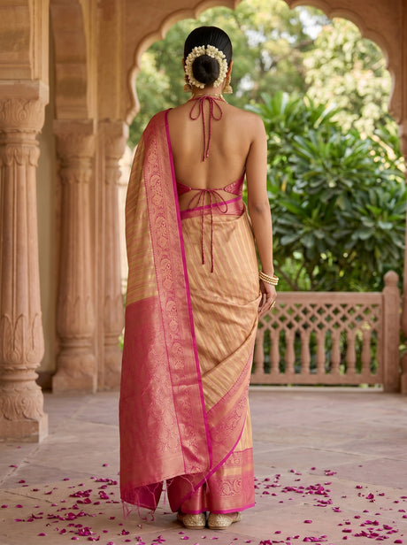 MIMOSA Peach Banarasi Art Silk Saree — pose 2 styling detail