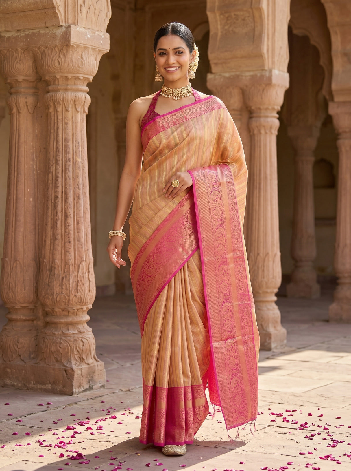 MIMOSA Peach Banarasi Art Silk Saree — pose 6 styling detail