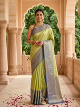 MIMOSA Parrot Green Banarasi Art Silk Saree — AI Model lifestyle