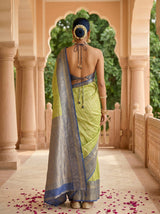 MIMOSA Parrot Green Banarasi Art Silk Saree — pose 2 styling detail