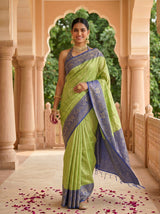 MIMOSA Parrot Green Banarasi Art Silk Saree — pose 6 styling detail