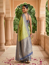 MIMOSA Parrot Green Banarasi Art Silk Saree — pose 7 styling detail