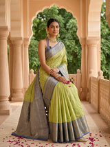 MIMOSA Parrot Green Banarasi Art Silk Saree — pose 8 styling detail