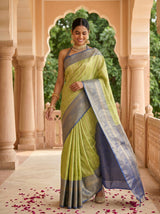 MIMOSA Parrot Green Banarasi Art Silk Saree — pose 9 styling detail