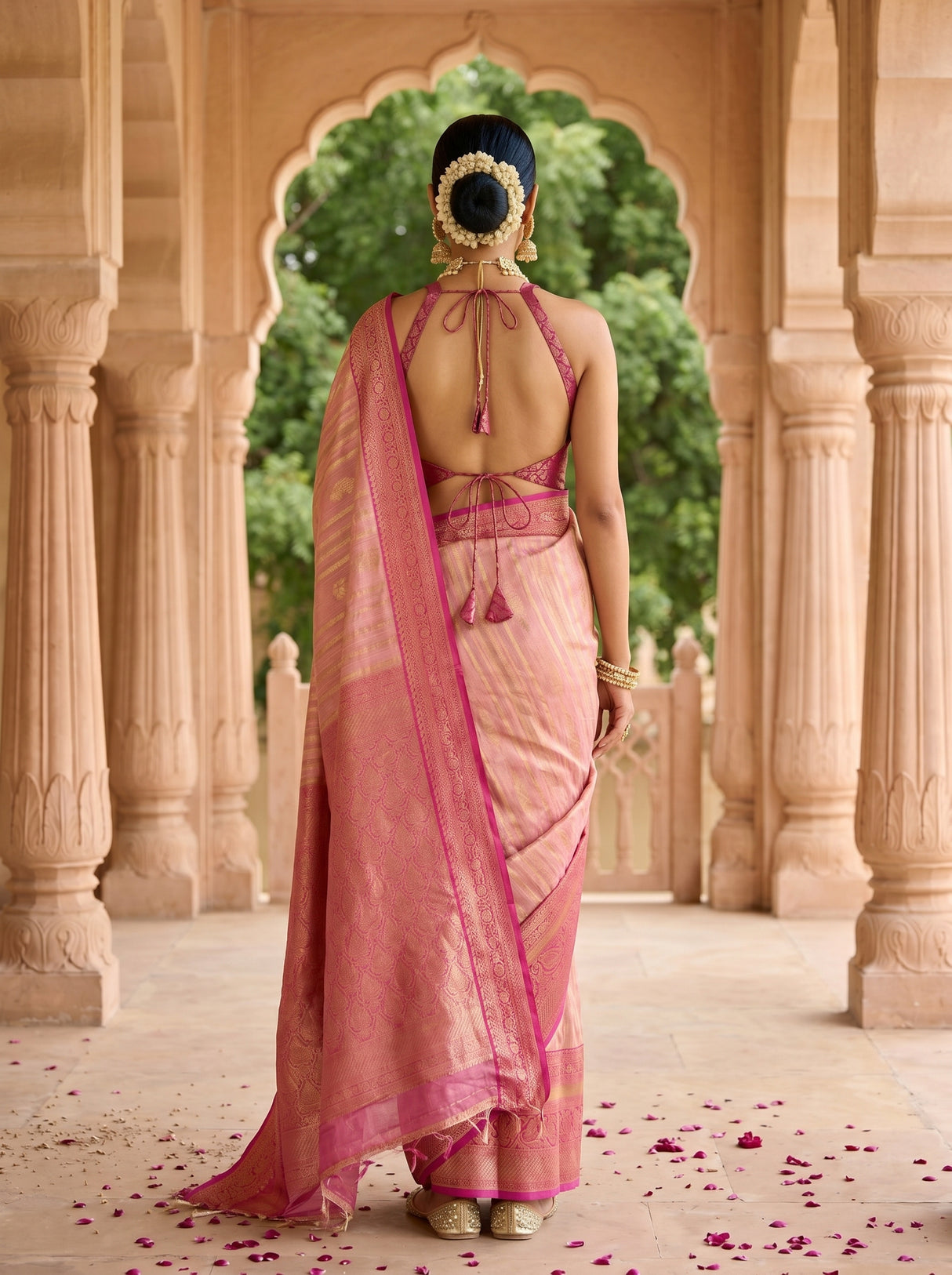 MIMOSA Pink Banarasi Art Silk Saree — pose 2 styling detail