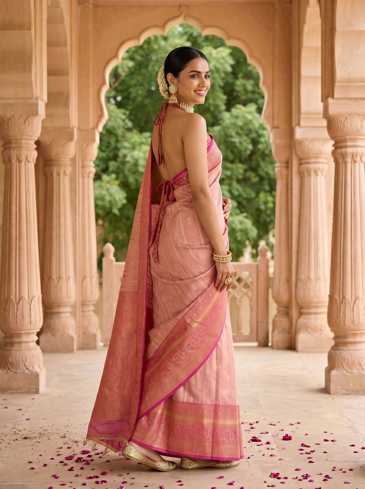MIMOSA Pink Banarasi Art Silk Saree — pose 5 styling detail