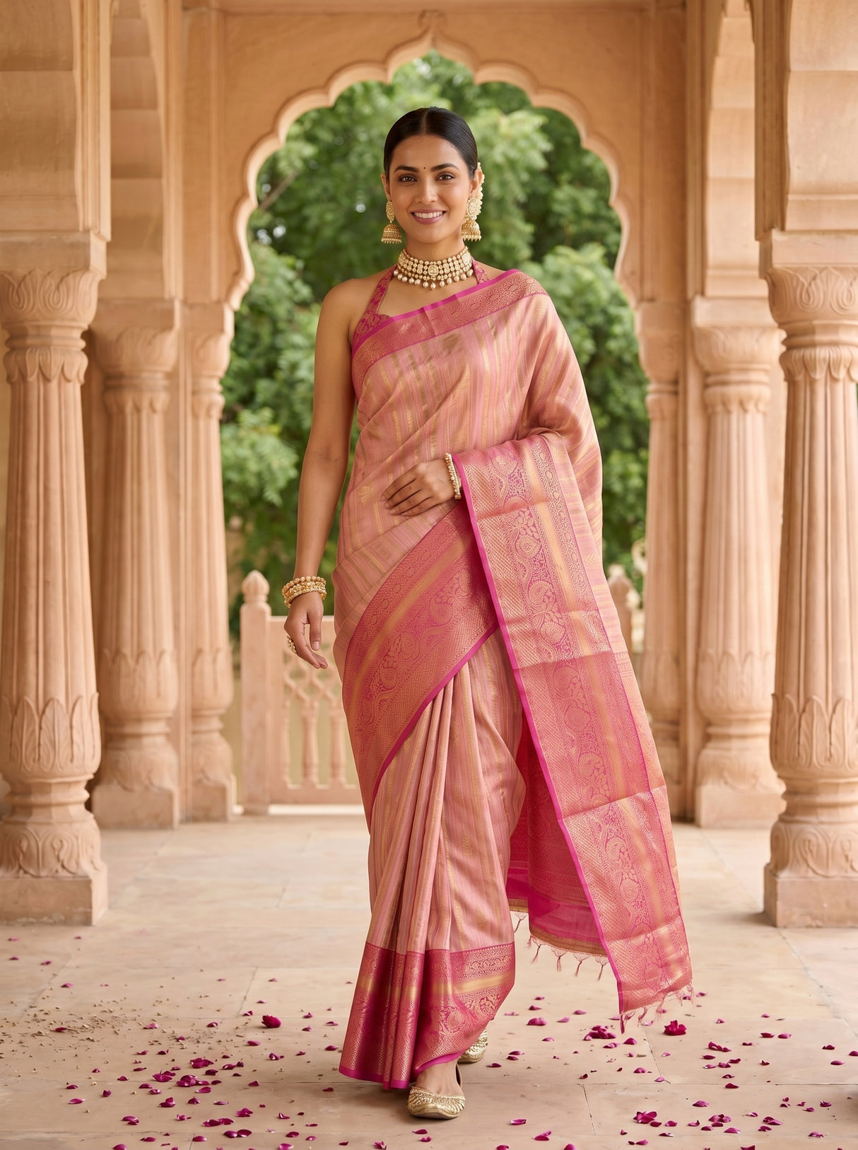 MIMOSA Pink Banarasi Art Silk Saree — pose 6 styling detail